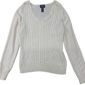 Chaps Classics Sweater Womens L Cable Knit‎ Pullover V Neck Heritage Fisherman